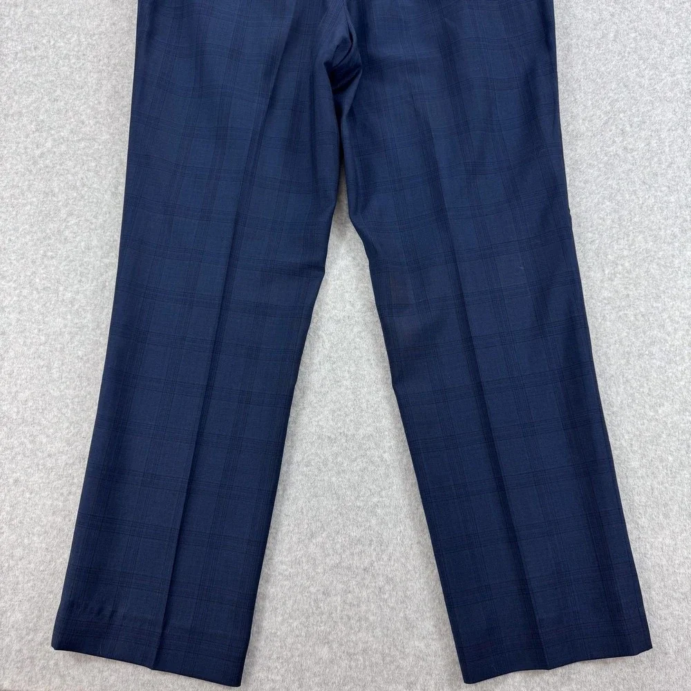 Spier & Mackay Dress Pants Mens 38x32 Blue Plaid Wool Flat Front Preppy Office